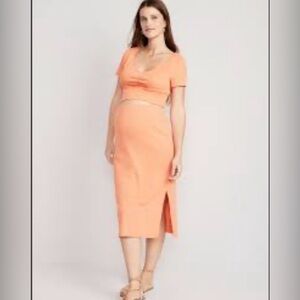Peach Rib-Knit Maternity Top and Skirt